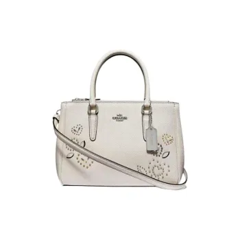 COACH Surrey Twill Leather Tote Bag Shopping Bag Handbag Shoulder Bag Crossbody Bag Medium Size Women's Chalk White