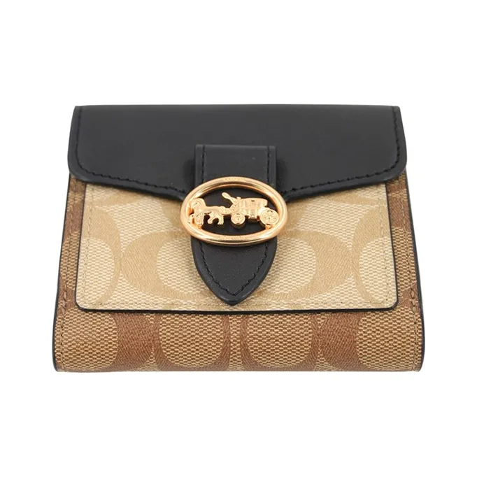 COACH Georgie Monogram Canvas With Leather Clutches Wallets Small Size Women's Black & Brown-2
