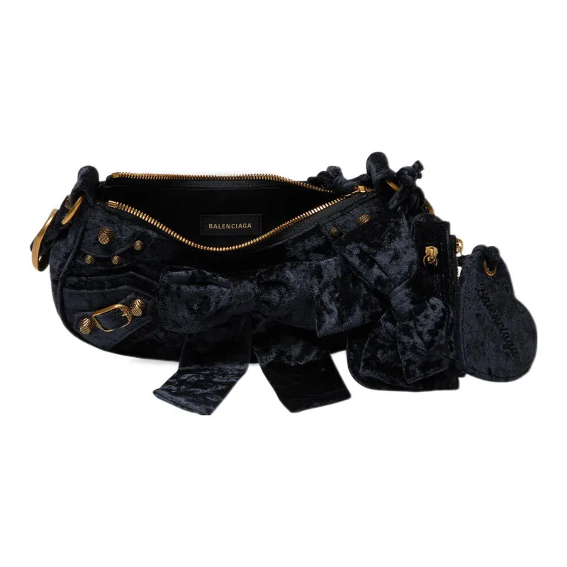 Balenciaga Le Cagole Embossed Velour Handbags Shoulder Bags Small Size Women's Black-3
