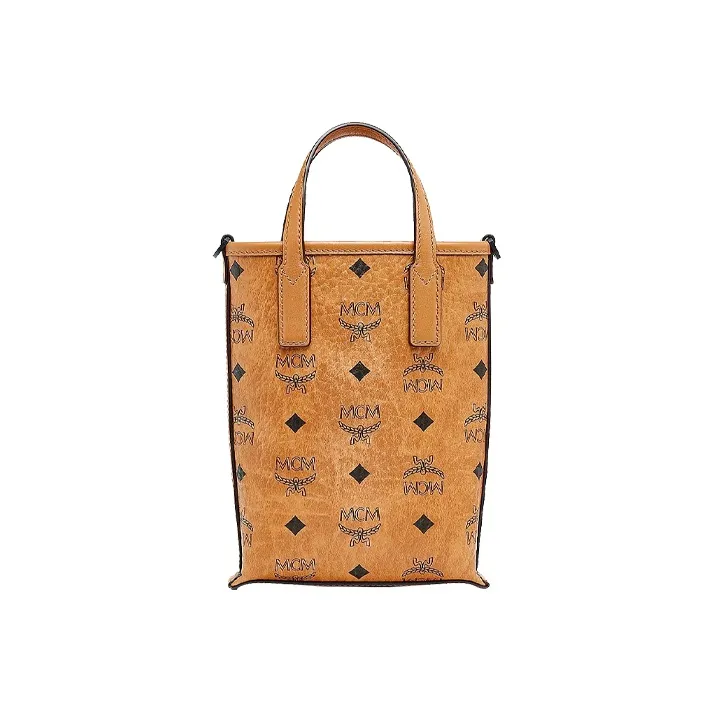 MCM SAMBYPEN Visetos Leather Cell Phone Pouch, Shoulder Bag, Crossbody Bag Small Size Unisex Brown Cognac Monogram-2