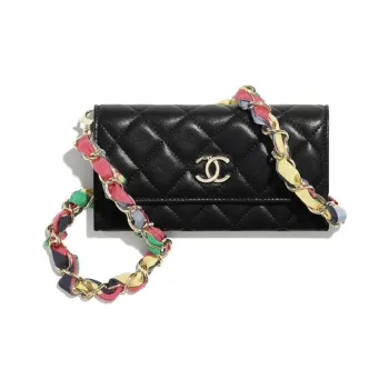 CHANEL Shiny Lambskin & Ribbon & Metal Shoulder Bag, Crossbody Bag Regular Women's Black