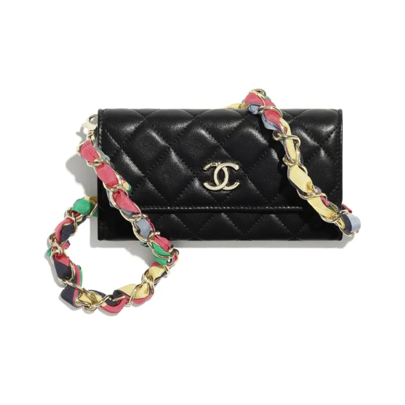 CHANEL Shiny Lambskin & Ribbon & Metal Shoulder Bag, Crossbody Bag Regular Women's Black-0