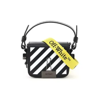 OFF WHITE Genuine Leather Shoulder Bag Small Size Unisex Black