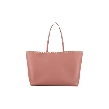 Valentino Rockstud Grain Calfskin Tote Shoulder Bag, Handbag Large Size Women's Pink
