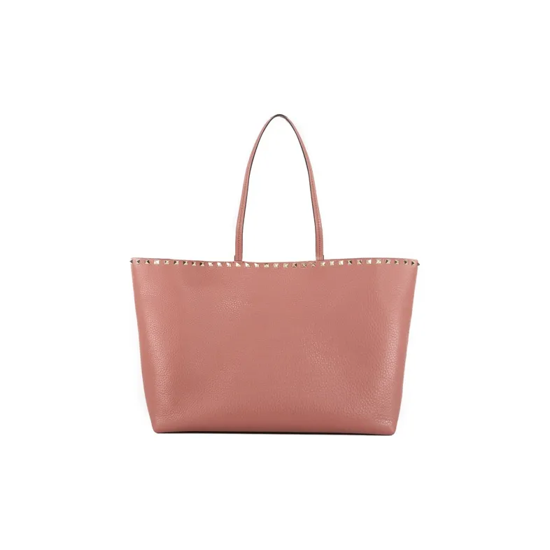 Valentino Rockstud Grain Calfskin Tote Shoulder Bag, Handbag Large Size Women's Pink-0