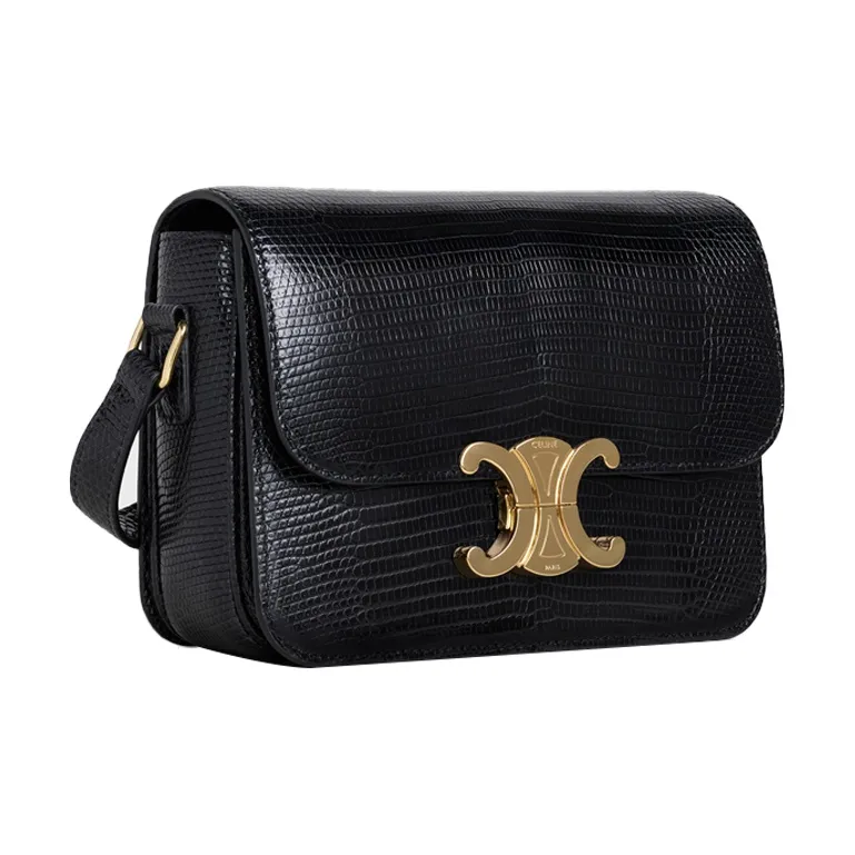 CELINE Triomphe Rare Leather Shoulder Bag Women's Black-1