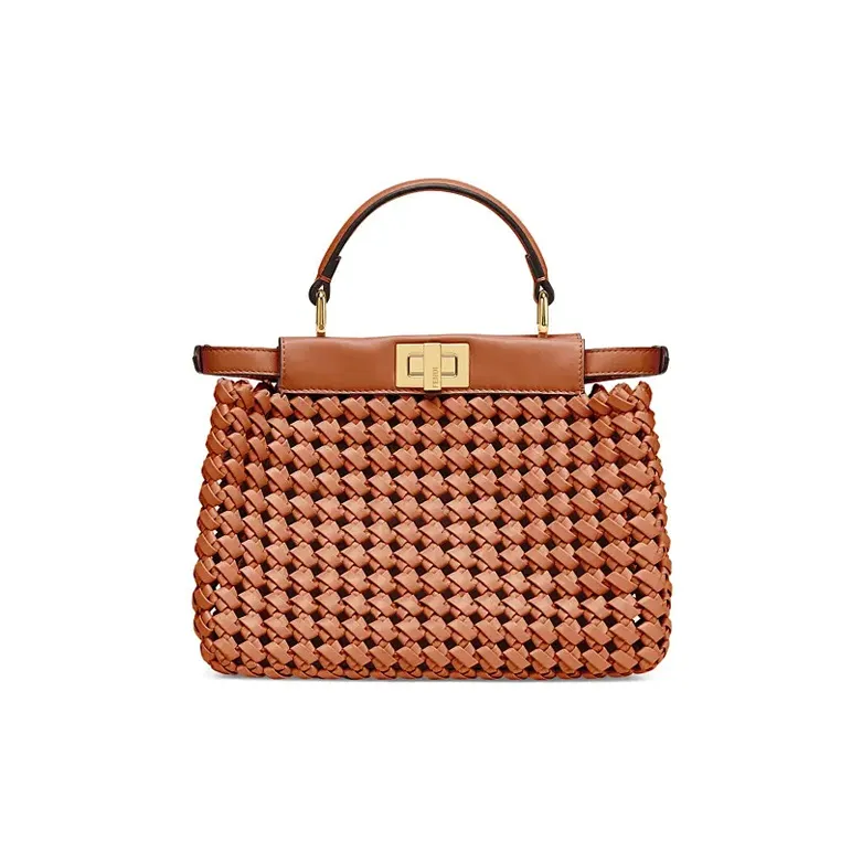 FENDI Peekaboo Leather Shoulder Bag Crossbody Bag Handbag Women's Brown-2