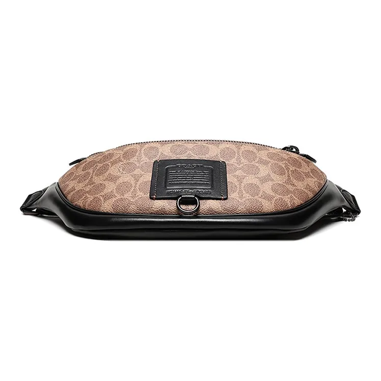 COACH Rivington Canvas With Leather One Shoulder Crossbody Fanny Pack Large Size Men's Khaki Brown & Black-4