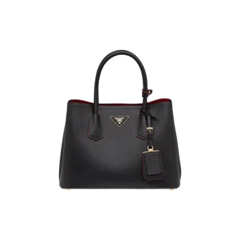 PRADA Double Saffiano Leather Handbag Crossbody Bag Small Size Women's Black/Red
