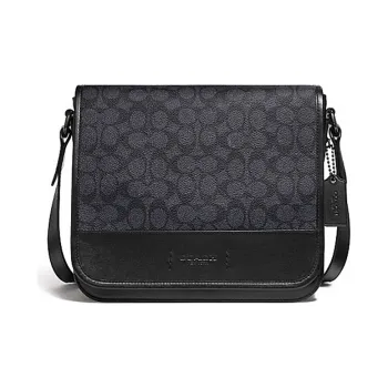 COACH Gotham Canvas With Calfskin Messenger Bag, Shoulder Bag, Crossbody Bag Medium Size Men's Charcoal Black