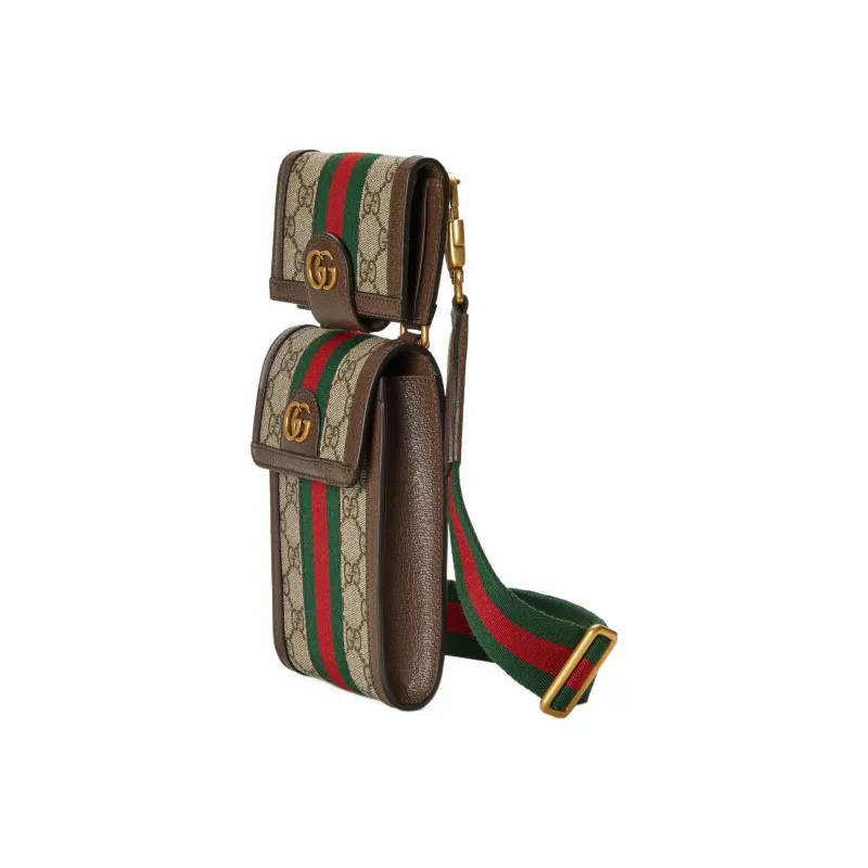 GUCCI Ophidia Canvas Combo Bag, Wallet, Card Holder, Cell Phone Pouch Trumpets Unisex Ebony-2