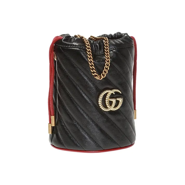 GUCCI GG Marmont Quilted Leather Bucket Bags Crossbody Bag, Shoulder Bag Women's Black-1