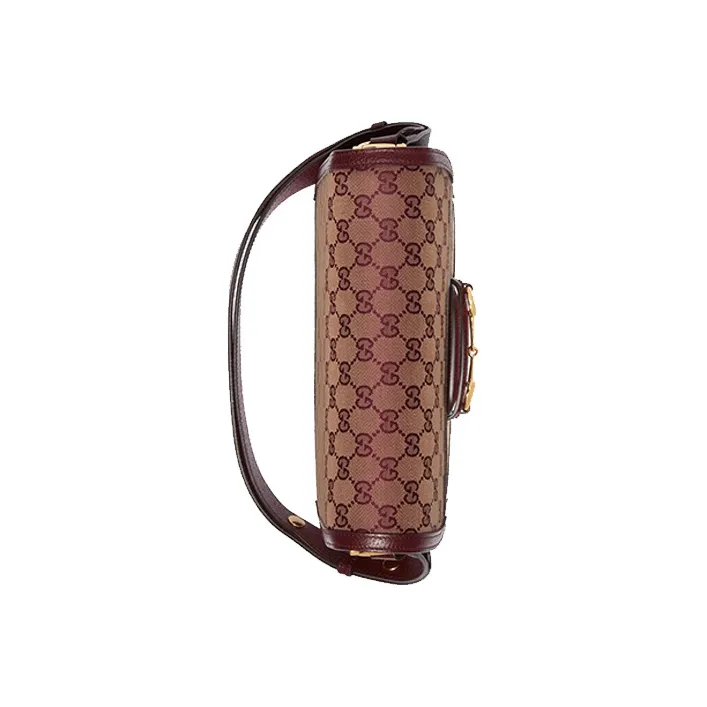 GUCCI Horsebit 1955 Canvas With Leather Saddle Bag, Shoulder Bag, Crossbody Bag Trumpets Women's Burgundy-4