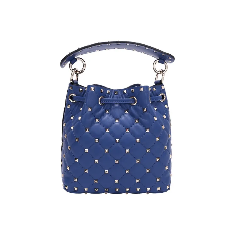 Valentino Leather Bucket Bag Portable Crossbody Bag Shoulder Bag Women's Navy-2