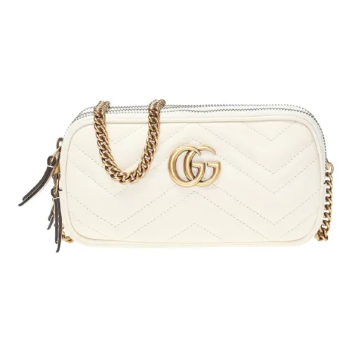 GUCCI GG Marmont One-Shoulder Bag Mini Wmns White Female