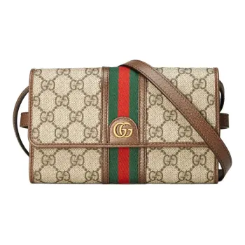 GUCCI Ophidia Leather Trim With Canvas Shoulder Bag Crossbody Bag Mini Unisex Ebony