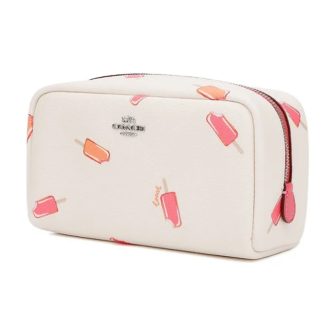 COACH Boxy Artificial Leather Clutch Makeup Bag Small Size Women's White-1