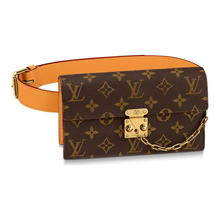 LOUIS VUITTON S Lock Belt Pouch Monogram Pm Brown-0