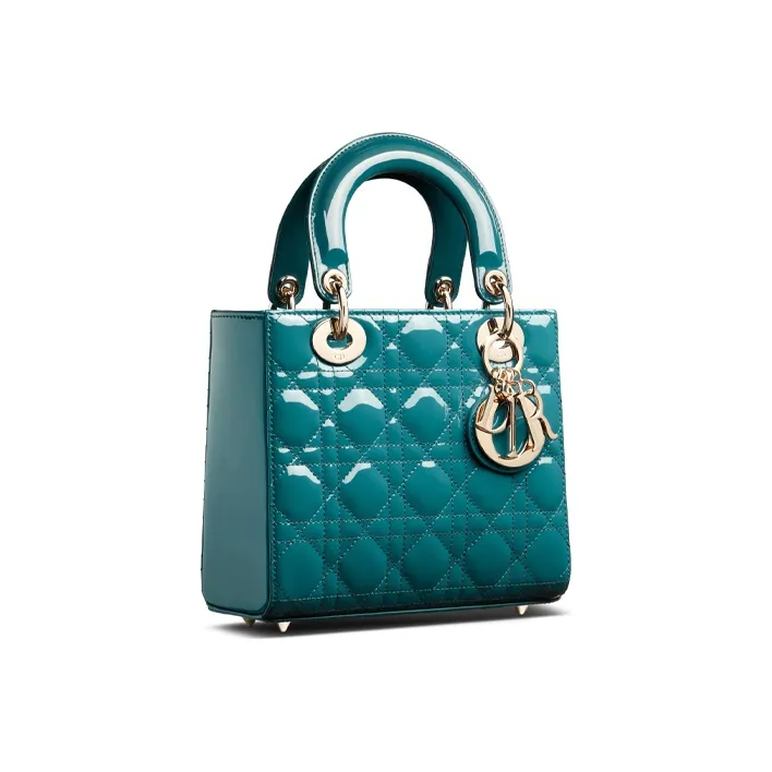 DIOR Lady Dior Patent Leather Calfskin Handbag Shoulder Bag Crossbody Bag Small Size Women's Deep Sea Blue-1