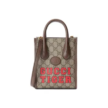 GUCCI Leather Tote Bag Shopping Bag Handbag Shoulder Bag Crossbody Bag Mini Men's Brown