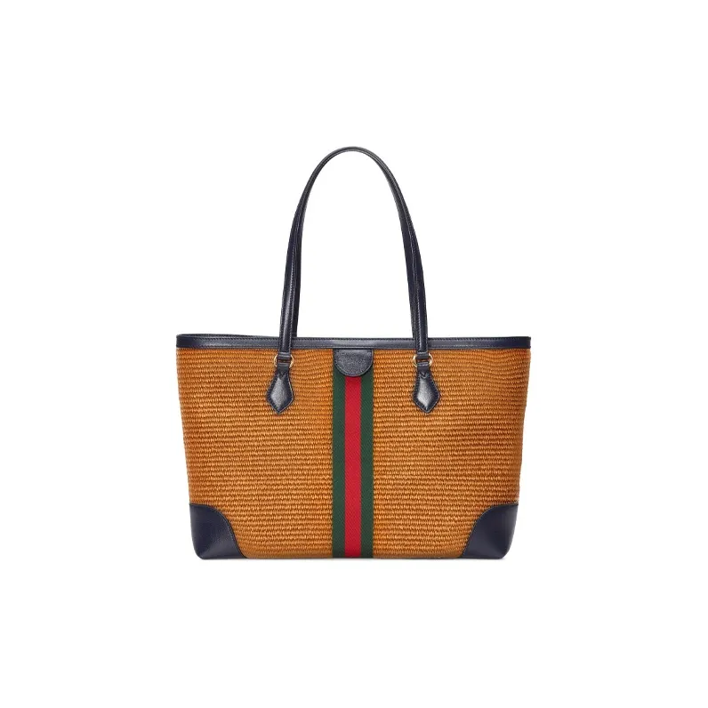 GUCCI Ophidia Fabric With Leather Tote Bag Shopping Bag Shoulder Bag Handbag Medium Size Women's Camel/Dark Blue-2