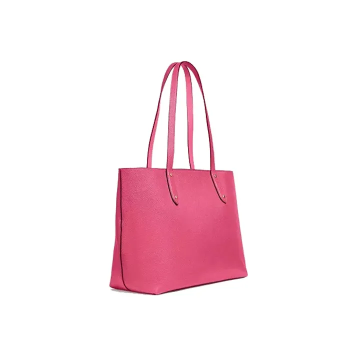 COACH Central Polished Pebbled Leather Tote Bag Shopping Bag Shoulder Bags Women's Fuchsia-1