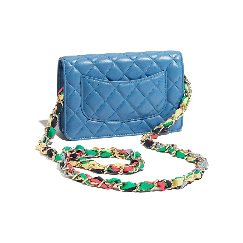 CHANEL Lambskin With Leather Strap Shoulder Bag, Crossbody Bag Women's Blue-1