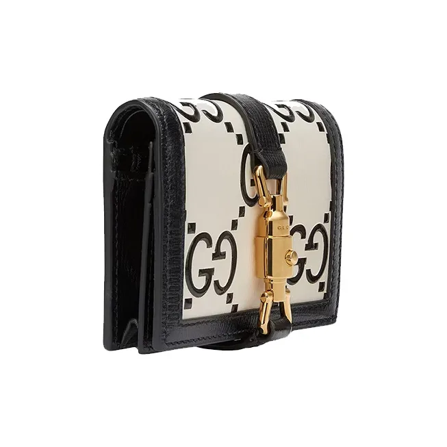 GUCCI Jackie 1961 Leather Clutch Wallets Card Holders Small Size Women's Black White-1