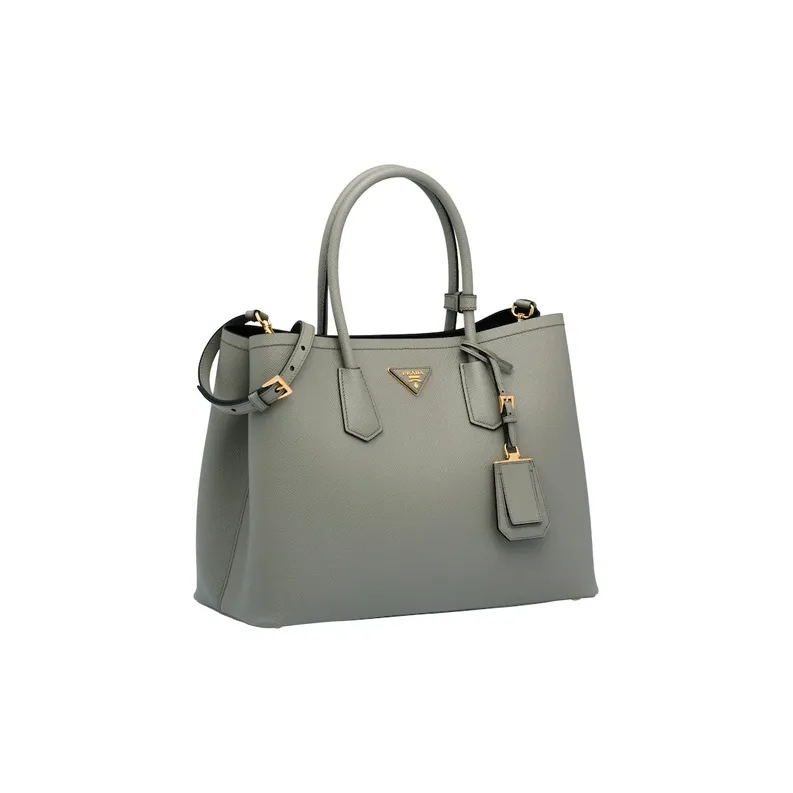 PRADA Double Leather Shoulder Bag Crossbody Bag Handbag Clutches Medium Size Women's Slate Gray-1