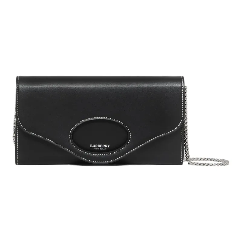 Burberry Pocket Bag Leather Envelope Bag Money Clip Card Wallet Clutch One Shoulder Handbag Mini Women's Black-0
