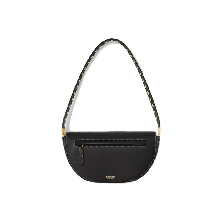 Burberry Olympia Leather One Shoulder Handbags Small Size Women's Black-0