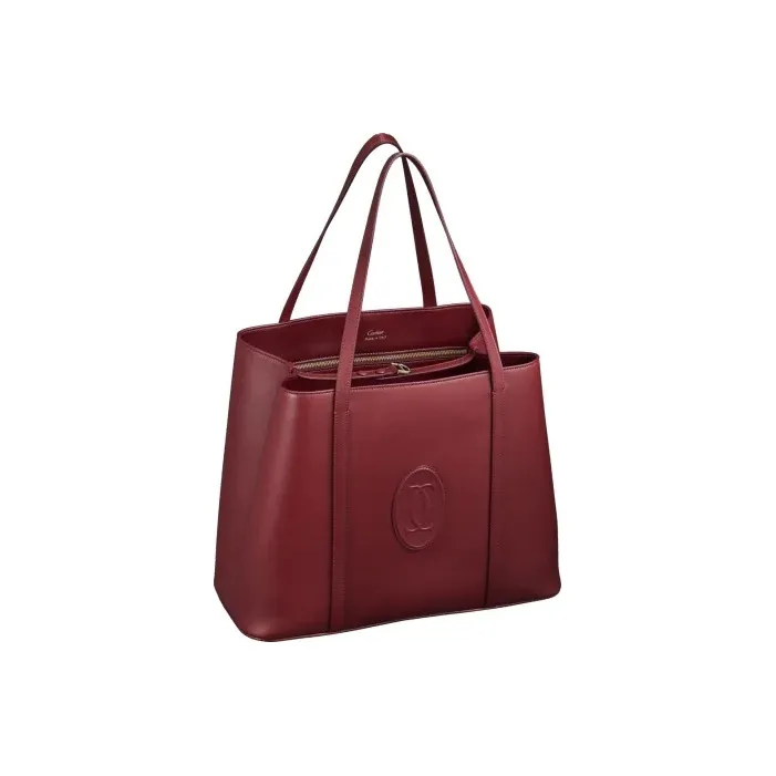 CARTIER Calfskin Tote One Shoulder Handbag Women's Burgundy-1