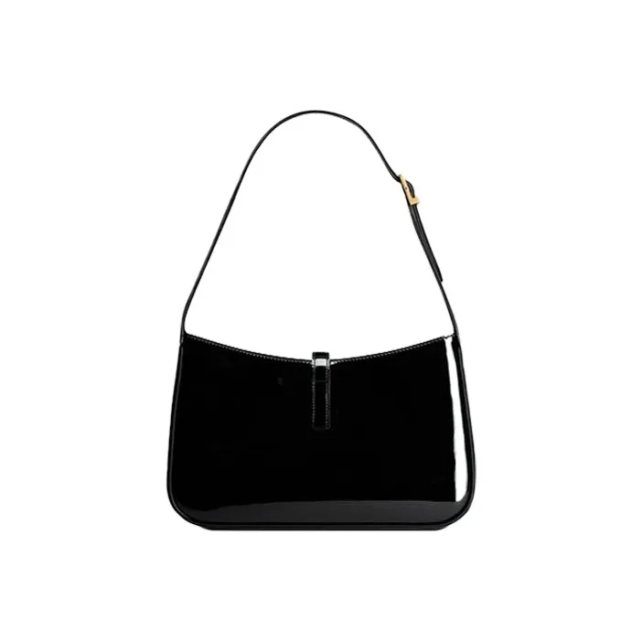 SAINT LAURENT LE5A7 Patent Leather, Cow Leather Shoulder Bag, Hobo Bag, Handbag, Shoulder Bag Women's Black-4