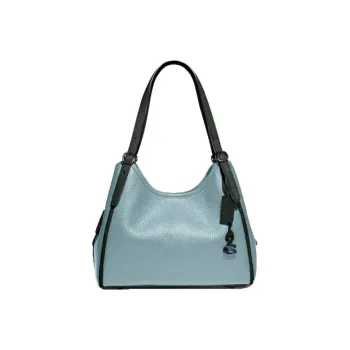 COACH Lori Litchi Grain Leather Shoulder Bag Large Size Women's Blue