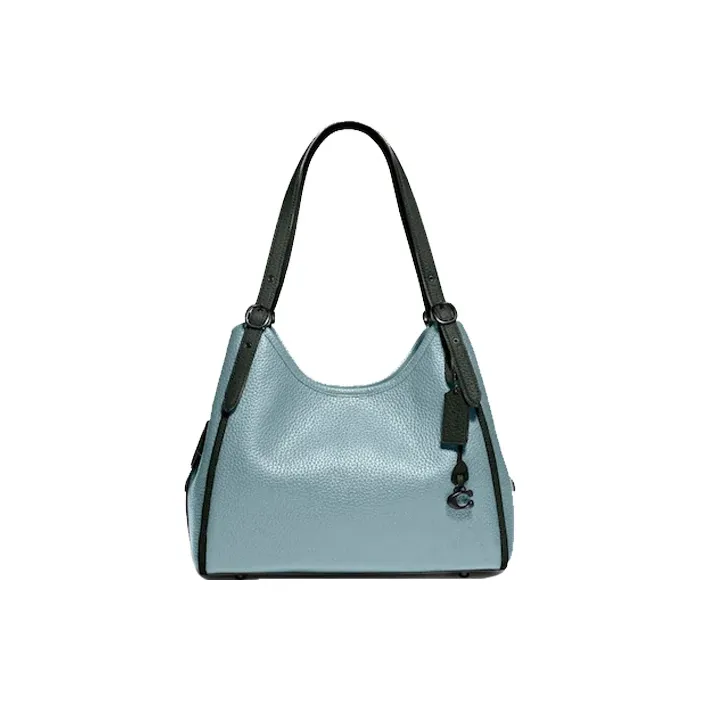 COACH Lori Litchi Grain Leather Shoulder Bag Large Size Women's Blue-0