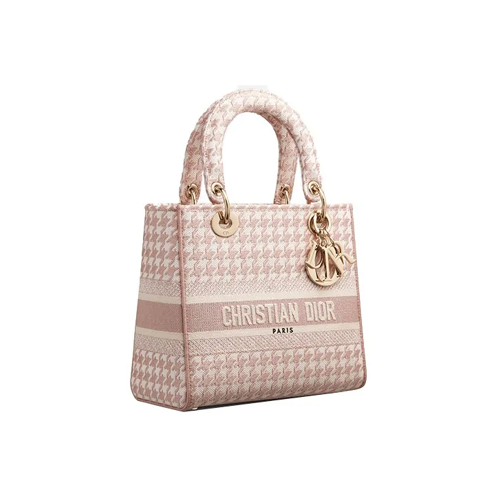 DIOR Lady D-Lite Fabric Daisie Bag Handbag Shoulder Bag Crossbody Bag Medium Size Women's Rose Pink-1