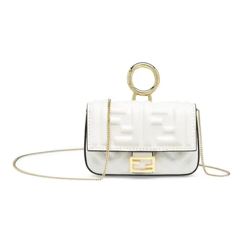 FENDI Nappa Leather Baguette Bag Coin Purses Crossbody Bag Shoulder Bag Women's White