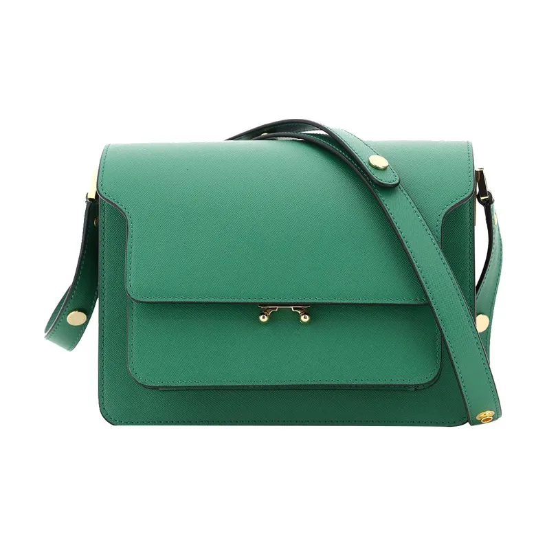MARNI Trunk Leather Handbag, Shoulder Bag Medium Size Women's Green-0