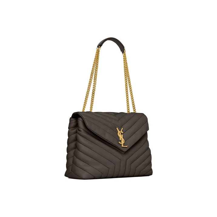 SAINT LAURENT Quilted Leather Crossbody Bag, Shoulder Bag Women's Gravel Gray & Khaki Gray-5
