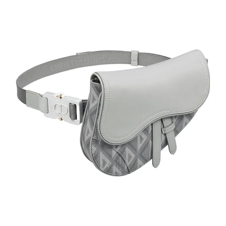 DIOR Canvas With Smooth Cow Leather Saddle Bag Fanny Pack Portable Crossbody Bag Shoulder Bag Mini Men's Gray-2