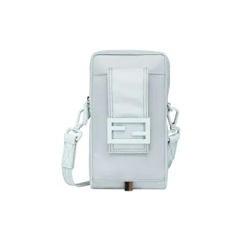 FENDI Nylon With Leather Baguette Bag One Shoulder Crossbody Cell Phone Pouch Men's Light Blue
