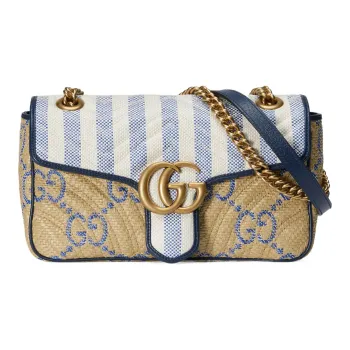 GUCCI Marmont Raffia Patchwork Leather Shoulder Bag Women's