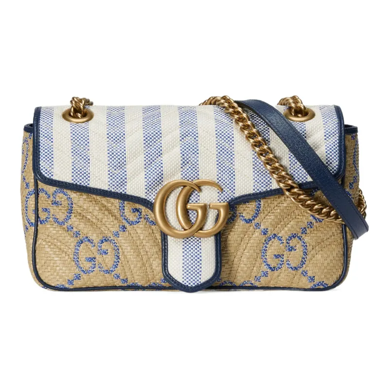 GUCCI Marmont Raffia Patchwork Leather Shoulder Bag Women's-0