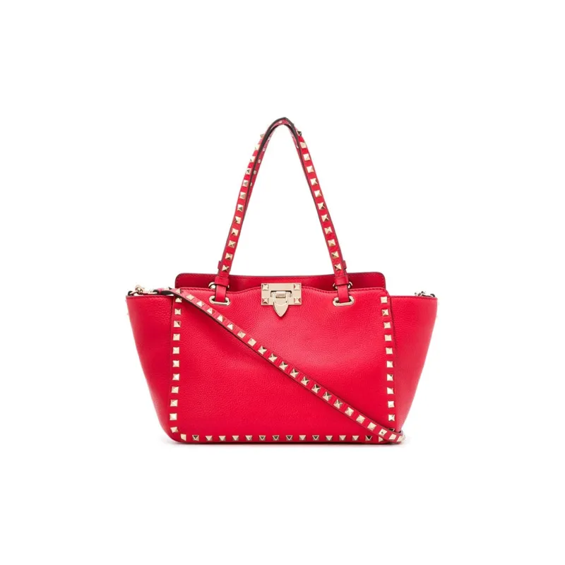 Valentino Cow Leather Tote Bag Shopping Bag Shoulder Bag Crossbody Bag Handbag Women's Red-0
