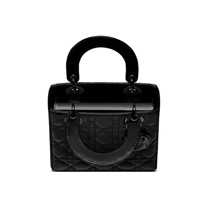 DIOR Lady Dior Shiny Patent Leather Cow Leather Daisie Bag Handbag Shoulder Bag Crossbody Bag Small Size Women's Black-3