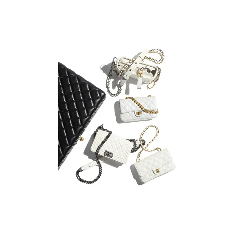 CHANEL Cow Leather Hobo Bag, Shoulder Bag, Crossbody Bag Mini Women's Black And White-3
