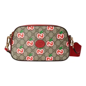 GUCCI Canvas With Leather Camera Bags Crossbody Bags Shoulder Bags Women's Red & Brown