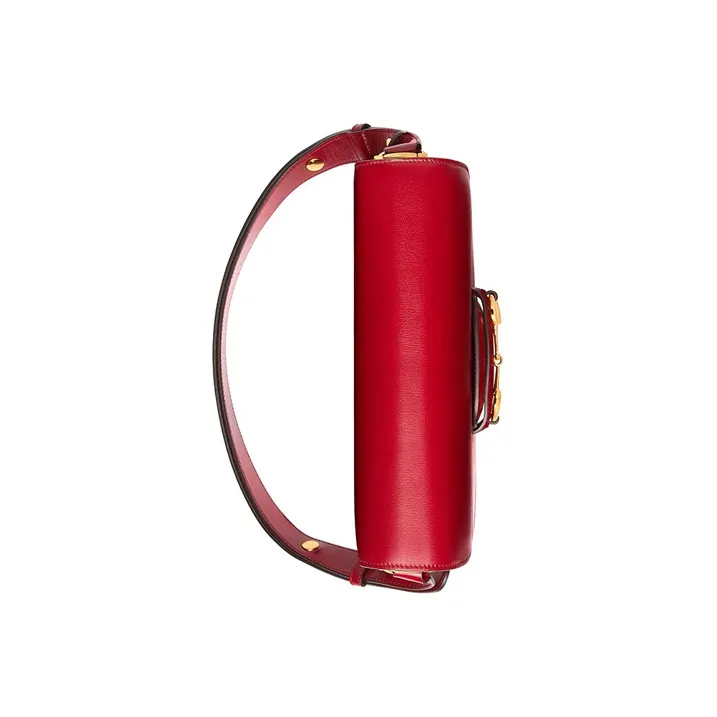 GUCCI Horsebit 1955 Leather Saddle Bag, Shoulder Bag, Crossbody Bag Trumpets Women's Red-5