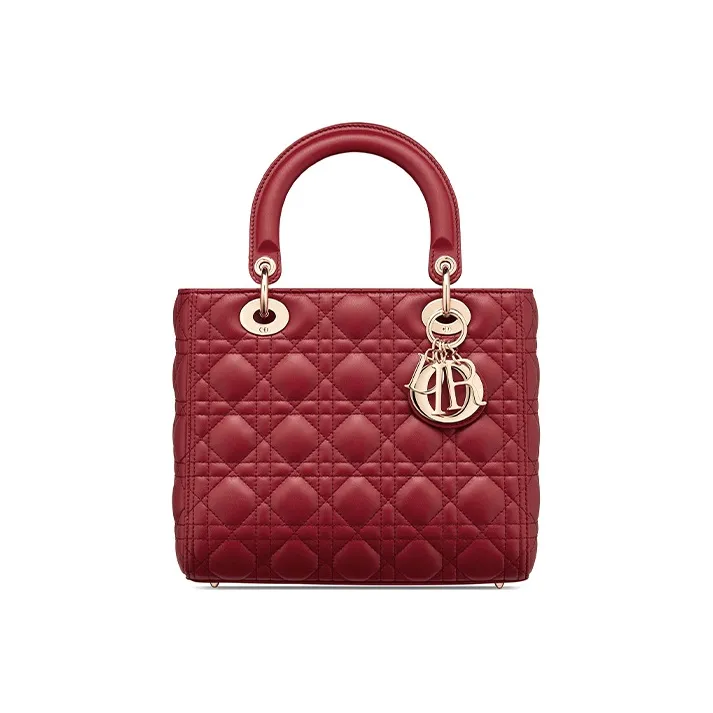 DIOR Lady Dior Sheepskin Lady Dior Bag, Shoulder Bag, Crossbody Bag, Handbag Medium Size Women's Cherry Red-0