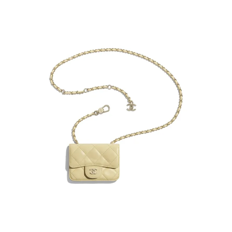 CHANEL Lambskin And Gold Metal Waist Chain Fanny Pack Regular Women's Yellow-2